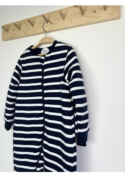 Lacivert Beyaz Yatay Çizgili Pamuklu Bacaklı 2.5 Tog Çocuk Uyku Tulumu