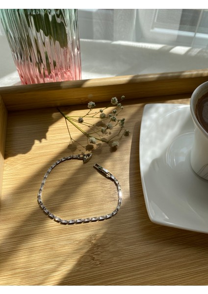 Gümüş Renk Çelik Baget Zirkon Taşlı Su Yolu Bileklik