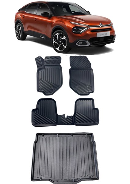 Citroen C4 Benzinli 2020 ve Sonrası Araca Özel Kauçuk 4d Havuzlu Paspas ve Bagaj Havuzu Seti