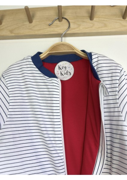 Beyaz Yatay Çizgili Pamuklu Bacaklı 2.5 Tog Çocuk Uyku Tulumu