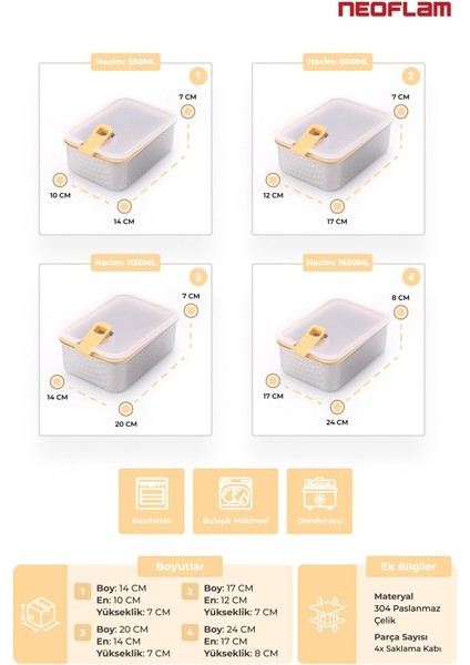Perfect Seal Paslanmaz Çelik Saklama Kabı 4'lü Set modelleri