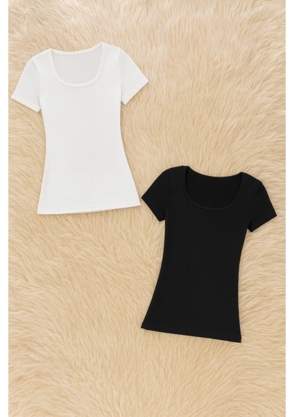Kadın Modal Pamuklu Likralı Kısa Kol Kaplı 2'li Sütyen T-Shirt Q6K6K5T4KA