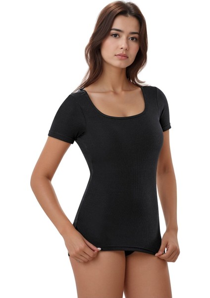 Kadın Modal Pamuklu Likralı Kısa Kol Kaplı 2'li Sütyen T-Shirt Q6K6K5T4KA modelleri