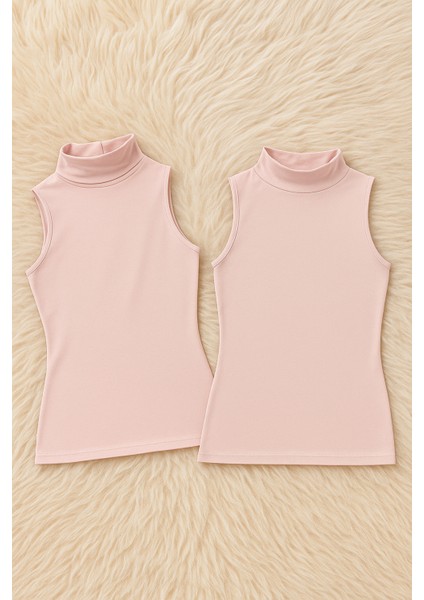 Kadın Modal Pamuklu Likralı Kolsuz Yarım Balıkçı Yaka 2'li Atlet T-Shirt Q6K6K1T4KA