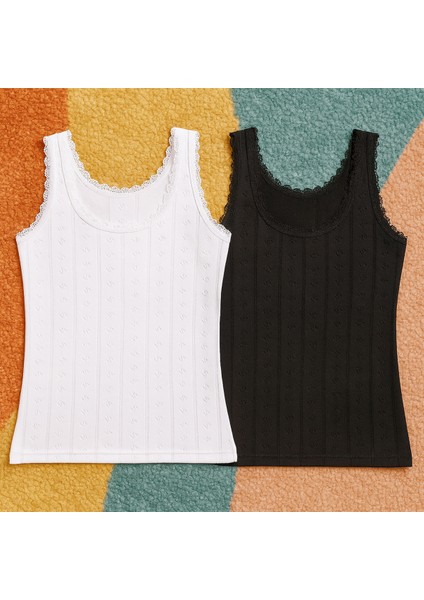 Kadın %100 Pamuklu Jakarlı Yumuşak Kumaş Kalın Askılı 2'li Atlet Qİ3K13LK5E.2L