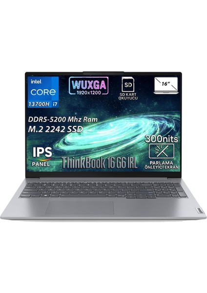Thinkbook 16 G6 IRL Intel Core i7-13700H 16GB 2TB SSD 16" WUXGA IPS Panel Freedos Taşınabilir Bilgisayar 21KH00V1TRN6