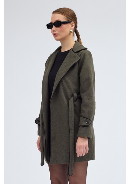 Kaşe Kadın Şık Tasarım Yaka Kaban ve Kemer fiyatları