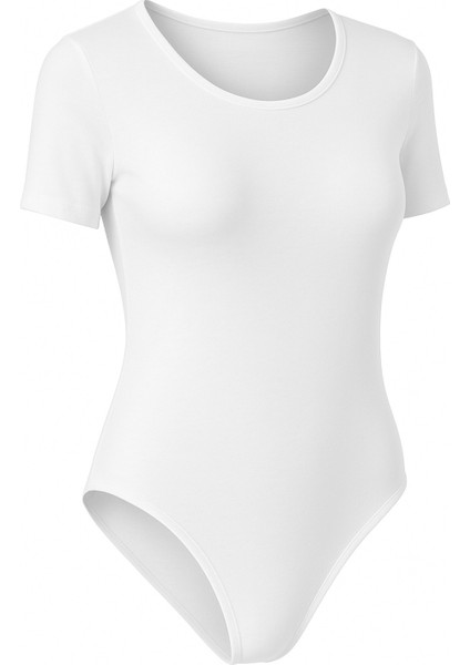 Kadın Pamuklu Likralı Penye Kısa Kol Bisiklet Yaka Beyaz 2'li Çıtçıtlı Body fiyatları