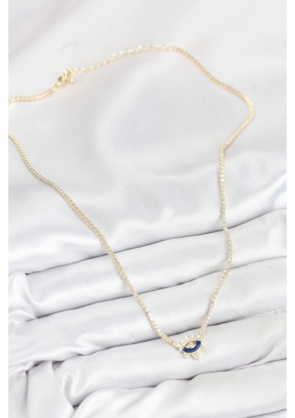 Bfs Pirinç Zirkon Taşlı Su Yolu Göz Model Gold Renk Kadın Kolye fiyatları