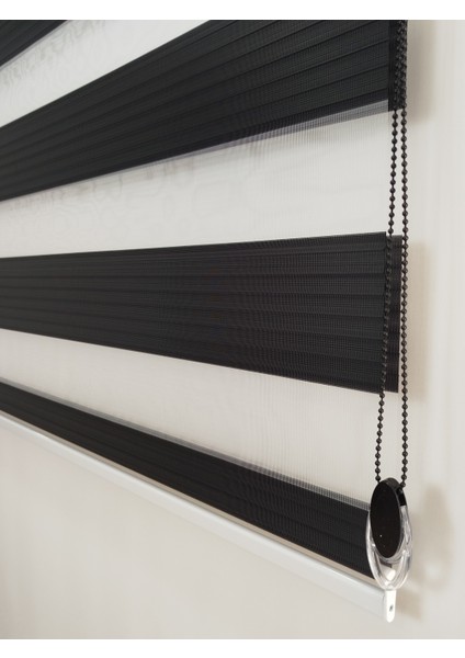 Geniş Pileli Siyah Zebra Perde - Ev Ofis Perdesi