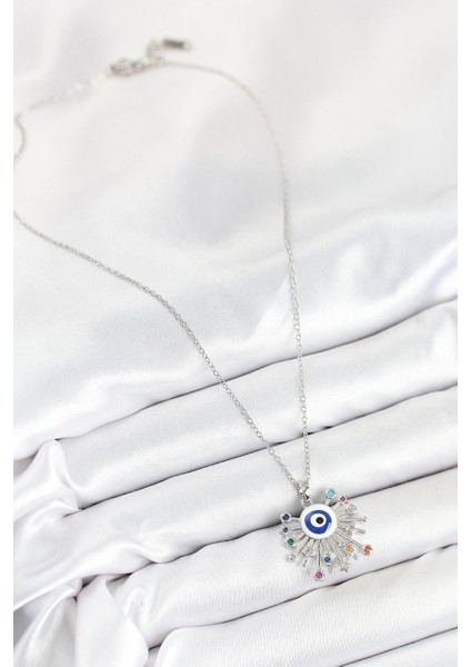 Bfs 316L Çelik Zirkon Taşlı Nazar Model Gümüş Renk Kadın Kolye fiyatları