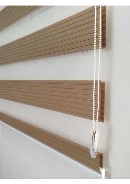 Geniş Pileli Kahverengi Zebra Perde - Ev Ofis Perdesi