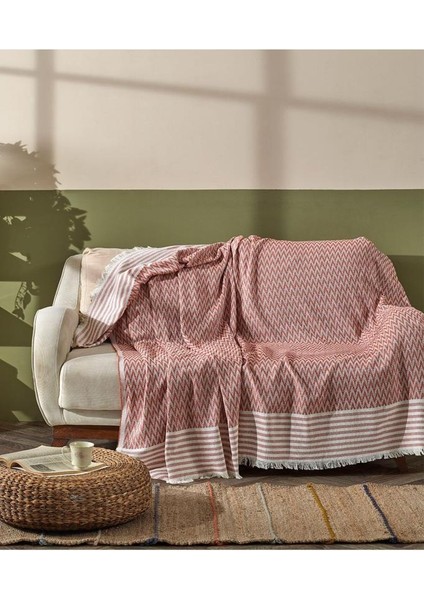 Çeyizdiyarı %100 Polyester Saçaklı Koltuk Örtüsü Kırmızı