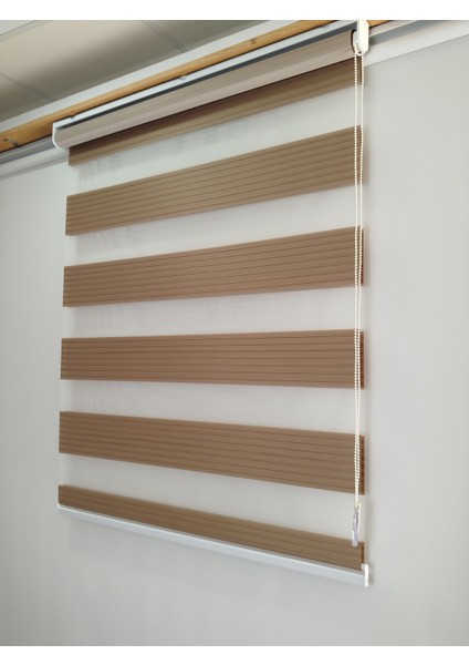 Geniş Pileli Kahverengi Zebra Perde - Ev Ofis Perdesi modelleri