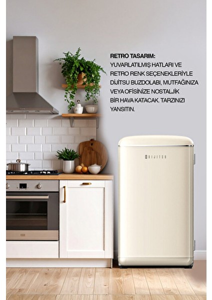 DB120 E 93 lt Statik Bej Retro Buzdolabı Tek Kapılı ve Sessiz Çalışma Özelliği
