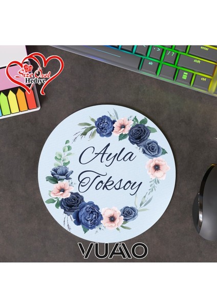 Kişiye Özel Isimli Yuvarlak Mouse Pad 19.5 Cm, Kaymaz Taban - Baskılı Mousepad