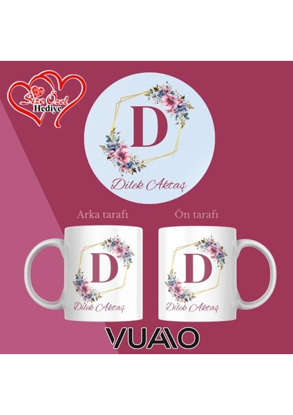 Kişiye Özel Isimli ve Harfli Kupa ve Mouse Pad Seti,kaymaz Taban - Baskılı Mousepad