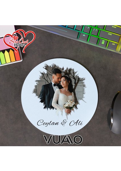 Kişiye Özel Fotoğraflı ve Isimli Yuvarlak Mouse Pad 19.5 Cm, Kaymaz Taban - Baskılı Mousepad