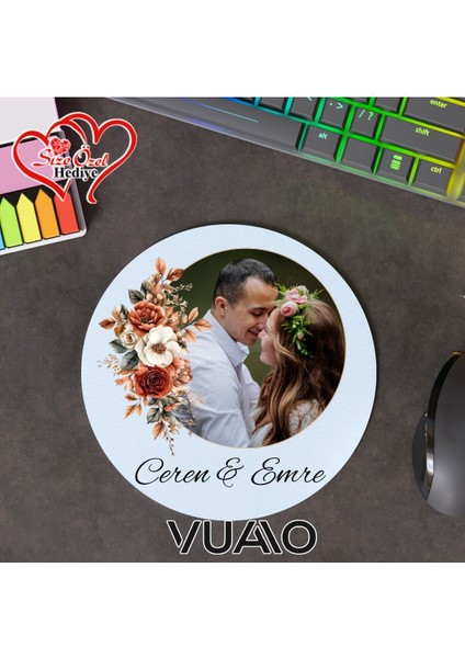 Kişiye Özel Fotoğraflı ve Isimli Yuvarlak Mouse Pad 19.5 Cm, Kaymaz Taban - Baskılı Mousepad
