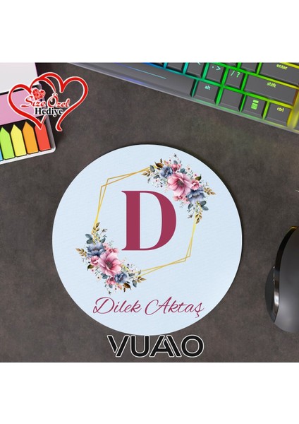 Kişiye Özel Isimli ve Harfli Yuvarlak Mouse Pad 19.5 Cm, Kaymaz Taban - Baskılı Mousepad