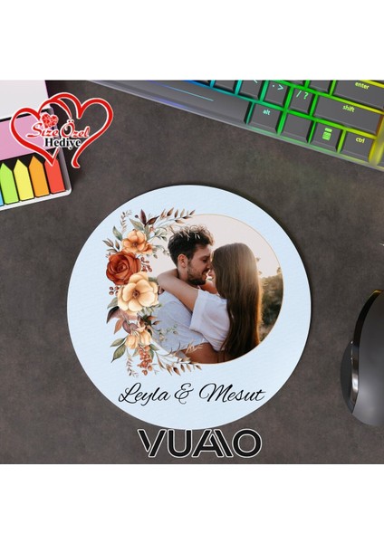 Kişiye Özel Fotoğraflı ve Isimli Yuvarlak Mouse Pad 19.5 Cm, Kaymaz Taban - Baskılı Mousepad