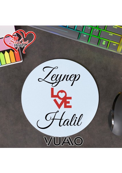 Kişiye Özel Isimli Yuvarlak Mouse Pad 19.5 Cm, Kaymaz Taban - Baskılı Mousepad