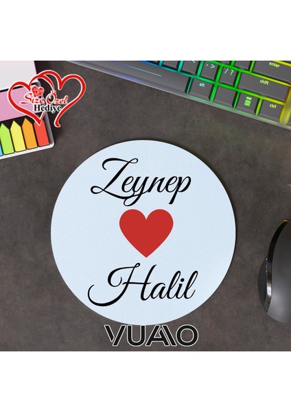Kişiye Özel Isimli Yuvarlak Mouse Pad 19.5 Cm, Kaymaz Taban - Baskılı Mousepad