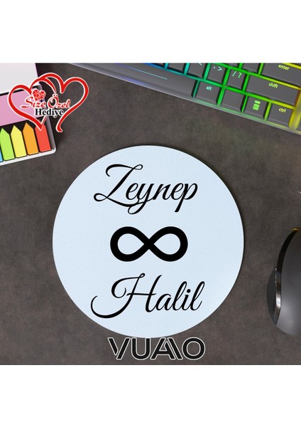 Kişiye Özel Isimli Yuvarlak Mouse Pad 19.5 Cm, Kaymaz Taban - Baskılı Mousepad