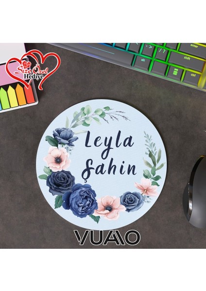 Kişiye Özel Isimli Yuvarlak Mouse Pad 19.5 Cm, Kaymaz Taban - Baskılı Mousepad
