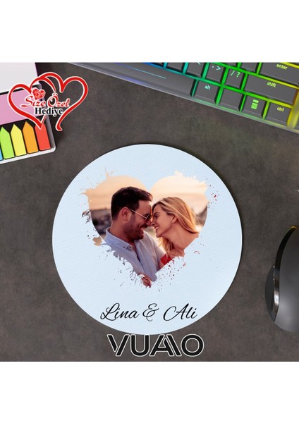 Kişiye Özel Fotoğraflı ve Isimli Yuvarlak Mouse Pad 19.5 Cm, Kaymaz Taban - Baskılı Mousepad