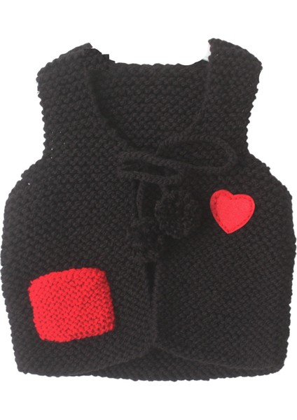Kalpli Mini Cepli El Örgüsü Bebek Yeleği Siyah