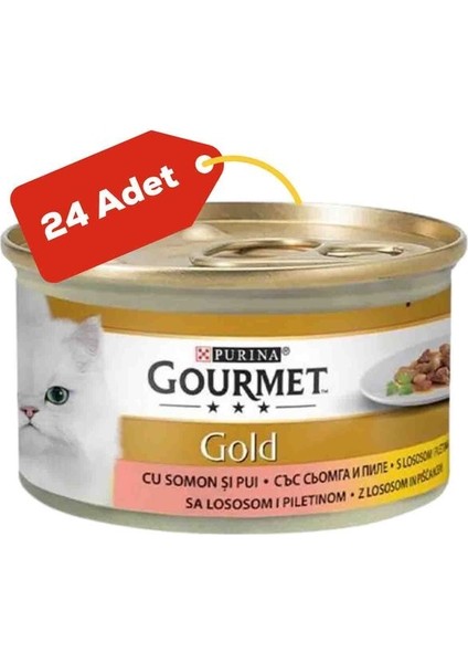 Elit Gourmet Gold Somon ve Tavuk Parça Et Soslu Yetişkin Kedi Konservesi 24X85GR 24LÜ