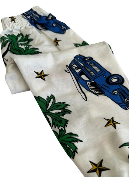 Erkek Çocuk Araba Baskılı %100 Pamuk Mevsimlik Pijama Takımı modelleri