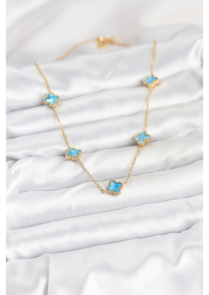 Bfs 316L Çelik Zincir Gold Renk Buz Mavisi Baby Boy Yonca Kadın Kolye fiyatları