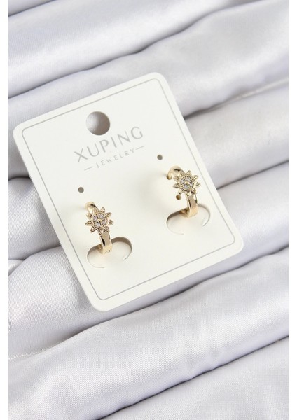 Bfs Xuping Zirkon Taşlı Çiçek Model Gold Renk Kadın Küpe