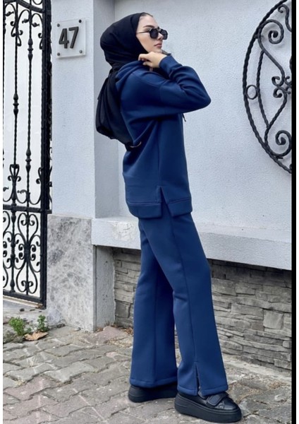3 Iplik Şardonlu Tesettür Sweatshirt Takım – Rahat Üst ve Bel Lastikli Pantolon