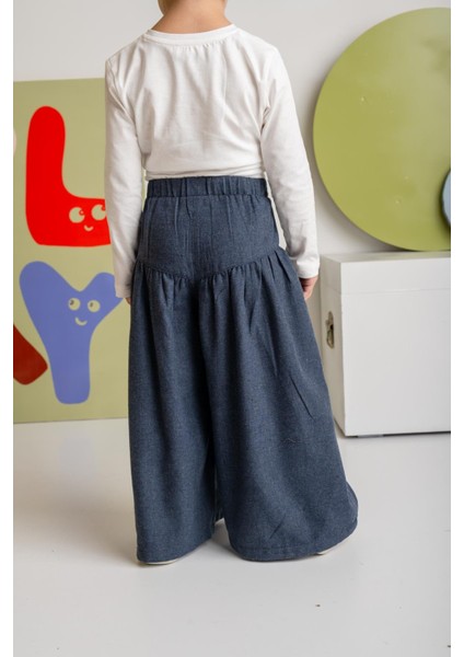 Kız Çocuk Ince Kaşe Pileli Bol Pantolon - Lacivert modelleri