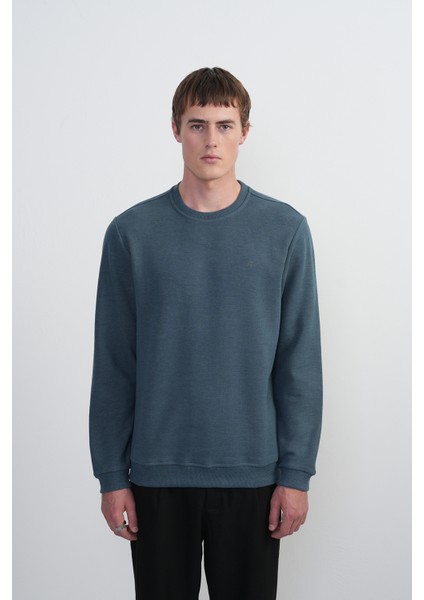 Erkek Bisiklet Yaka Basic Bol Mavi Sweatshirt fiyatları