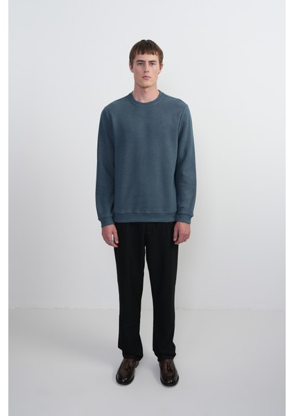 Erkek Bisiklet Yaka Basic Bol Mavi Sweatshirt modelleri