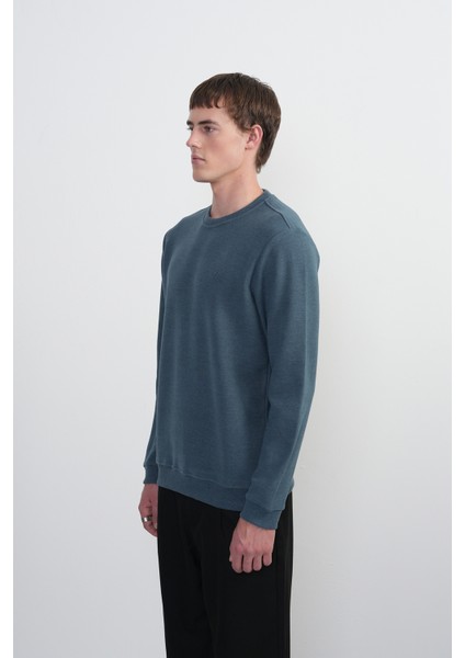 Erkek Bisiklet Yaka Basic Bol Mavi Sweatshirt indirimleri