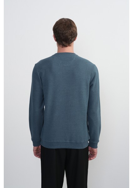 Erkek Bisiklet Yaka Basic Bol Mavi Sweatshirt
