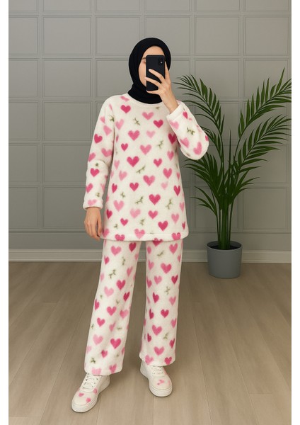Peluş Kumaş Tesettür Tunik ve Bel Lastikli Pantolon Ikili Takım
