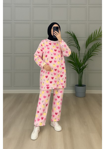 Peluş Kumaş Tesettür Tunik ve Bel Lastikli Pantolon Ikili Takım