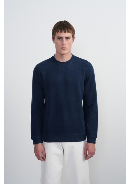 Erkek Bisiklet Yaka Basic Bol Lacivert Sweatshirt