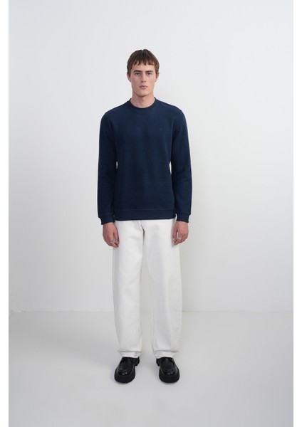 Erkek Bisiklet Yaka Basic Bol Lacivert Sweatshirt fırsatları