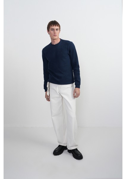 Erkek Bisiklet Yaka Basic Bol Lacivert Sweatshirt indirimleri