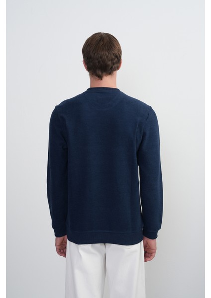 Erkek Bisiklet Yaka Basic Bol Lacivert Sweatshirt