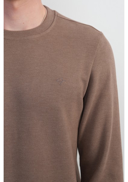 Erkek Bisiklet Yaka Basic Bol Kahve Sweatshirt modelleri