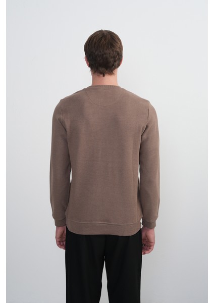 Erkek Bisiklet Yaka Basic Bol Kahve Sweatshirt