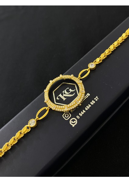 925 Ayar Gümüş Altın Yaldızlı Yarım Altın Takmak Için Kadın Gümüş Bileklik (17+3cm) KG13